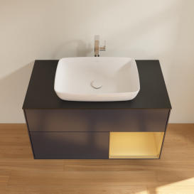 Тумба под раковину Villeroy & Boch Finion 100х50,1 см с подсветкой МДФ темно-синий матовый лак/стекло черное матовое G782HFHG