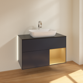 Тумба под раковину Villeroy & Boch Finion 100х50,1 см с подсветкой МДФ темно-синий матовый лак/стекло черное матовое G782HFHG