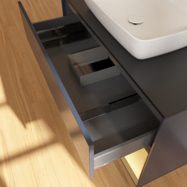 Тумба под раковину Villeroy & Boch Finion 100х50,1 см с подсветкой МДФ темно-синий матовый лак/стекло черное матовое G782HFHG