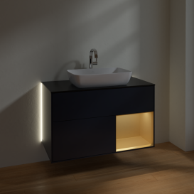 Тумба под раковину Villeroy & Boch Finion 100х50,1 см с подсветкой МДФ темно-синий матовый лак/стекло черное матовое G782HFHG