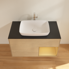 Тумба под раковину Villeroy & Boch Finion 100х50,1 см с подсветкой МДФ шпон дуба/стекло черное матовое G782HFPC