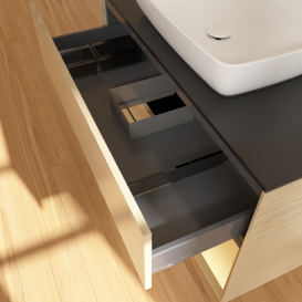 Тумба под раковину Villeroy & Boch Finion 100х50,1 см с подсветкой МДФ шпон дуба/стекло черное матовое G782HFPC