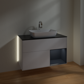 Тумба под раковину Villeroy & Boch Finion 100х50,1 см с подсветкой МДФ глянцевый белый лак/стекло черное матовое G782HGGF