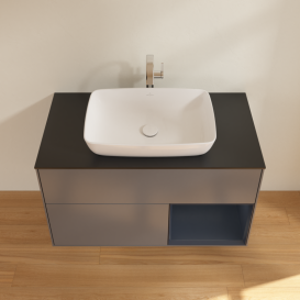 Тумба под раковину Villeroy & Boch Finion 100х50,1 см с подсветкой МДФ антрацит матовый лак/стекло черное матовое G782HGGK