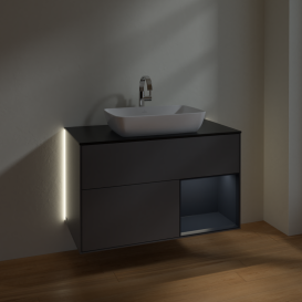 Тумба под раковину Villeroy & Boch Finion 100х50,1 см с подсветкой МДФ антрацит матовый лак/стекло черное матовое G782HGGK