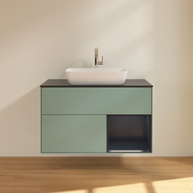 Тумба под раковину Villeroy & Boch Finion 100х50,1 см с подсветкой МДФ оливковый матовый лак/стекло черное матовое G782HGGM