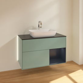 Тумба под раковину Villeroy & Boch Finion 100х50,1 см с подсветкой МДФ оливковый матовый лак/стекло черное матовое G782HGGM