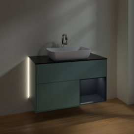 Тумба под раковину Villeroy & Boch Finion 100х50,1 см с подсветкой МДФ оливковый матовый лак/стекло черное матовое G782HGGM