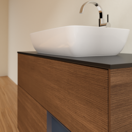 Тумба под раковину Villeroy & Boch Finion 100х50,1 см с подсветкой МДФ шпон грецкого ореха/стекло черное матовое G782HGGN