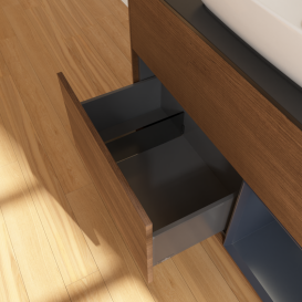 Тумба под раковину Villeroy & Boch Finion 100х50,1 см с подсветкой МДФ шпон грецкого ореха/стекло черное матовое G782HGGN