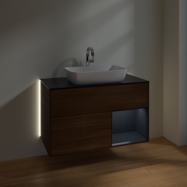 Тумба под раковину Villeroy & Boch Finion 100х50,1 см с подсветкой МДФ шпон грецкого ореха/стекло черное матовое G782HGGN