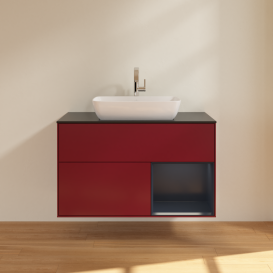 Тумба под раковину Villeroy & Boch Finion 100х50,1 см с подсветкой МДФ пион матовый лак/стекло черное матовое G782HGHB