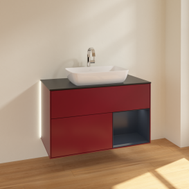 Тумба под раковину Villeroy & Boch Finion 100х50,1 см с подсветкой МДФ пион матовый лак/стекло черное матовое G782HGHB