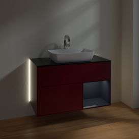 Тумба под раковину Villeroy & Boch Finion 100х50,1 см с подсветкой МДФ пион матовый лак/стекло черное матовое G782HGHB