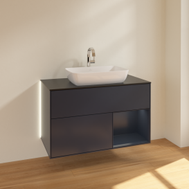 Тумба под раковину Villeroy & Boch Finion 100х50,1 см с подсветкой МДФ темно-синий матовый лак/стекло черное матовое G782HGHG