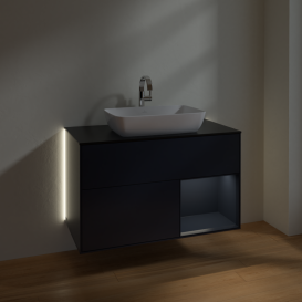 Тумба под раковину Villeroy & Boch Finion 100х50,1 см с подсветкой МДФ темно-синий матовый лак/стекло черное матовое G782HGHG