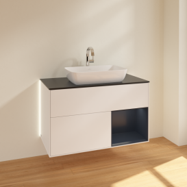 Тумба под раковину Villeroy & Boch Finion 100х50,1 см с подсветкой МДФ белый матовый лак/стекло черное матовое G782HGMT