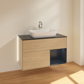 Тумба під раковину Villeroy & Boch Finion 100х50,1 см із підсвічуванням МДФ шпон дуба/скло чорне матове G782HGPC