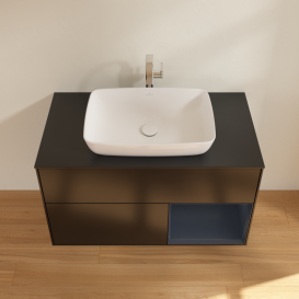 Тумба под раковину Villeroy & Boch Finion 100х50,1 см с подсветкой МДФ черный матовый лак/стекло черное матовое G782HGPD