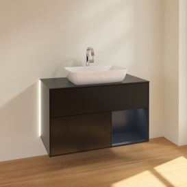 Тумба под раковину Villeroy & Boch Finion 100х50,1 см с подсветкой МДФ черный матовый лак/стекло черное матовое G782HGPD
