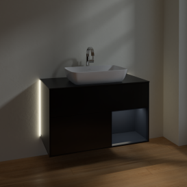 Тумба под раковину Villeroy & Boch Finion 100х50,1 см с подсветкой МДФ черный матовый лак/стекло черное матовое G782HGPD