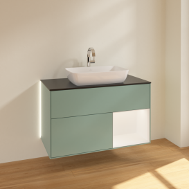 Тумба под раковину Villeroy & Boch Finion 100х50,1 см с подсветкой МДФ оливковый матовый лак/стекло черное матовое G782MTGM