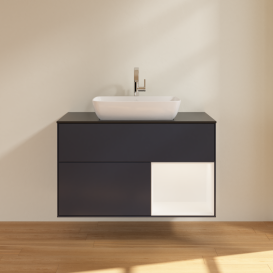 Тумба под раковину Villeroy & Boch Finion 100х50,1 см с подсветкой МДФ темно-синий матовый лак/стекло черное матовое G782MTHG