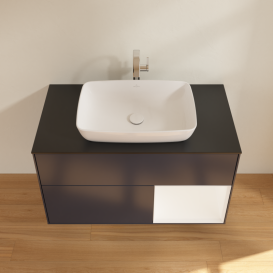 Тумба под раковину Villeroy & Boch Finion 100х50,1 см с подсветкой МДФ темно-синий матовый лак/стекло черное матовое G782MTHG