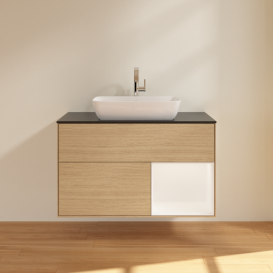 Тумба под раковину Villeroy & Boch Finion 100х50,1 см с подсветкой МДФ шпон дуба/стекло черное матовое G782MTPC