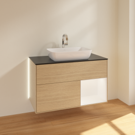 Тумба под раковину Villeroy & Boch Finion 100х50,1 см с подсветкой МДФ шпон дуба/стекло черное матовое G782MTPC