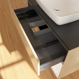 Тумба под раковину Villeroy & Boch Finion 100х50,1 см с подсветкой МДФ шпон дуба/стекло черное матовое G782MTPC