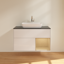 Тумба под раковину Villeroy & Boch Finion 100х50,1 см с подсветкой МДФ глянцевый белый лак/стекло черное матовое G782PCGF