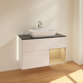 Тумба под раковину Villeroy & Boch Finion 100х50,1 см с подсветкой МДФ глянцевый белый лак/стекло черное матовое G782PCGF