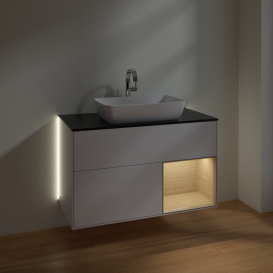 Тумба под раковину Villeroy & Boch Finion 100х50,1 см с подсветкой МДФ глянцевый белый лак/стекло черное матовое G782PCGF