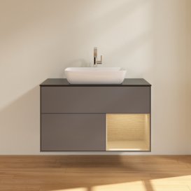 Тумба під раковину Villeroy & Boch Finion 100х50,1 см із підсвічуванням МДФ антрацит матовий лак/скло чорне матове G782PCGK