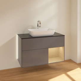 Тумба під раковину Villeroy & Boch Finion 100х50,1 см із підсвічуванням МДФ антрацит матовий лак/скло чорне матове G782PCGK