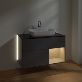 Тумба під раковину Villeroy & Boch Finion 100х50,1 см із підсвічуванням МДФ антрацит матовий лак/скло чорне матове G782PCGK
