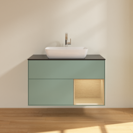 Тумба под раковину Villeroy & Boch Finion 100х50,1 см с подсветкой МДФ оливковый матовый лак/стекло черное матовое G782PCGM