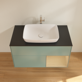 Тумба под раковину Villeroy & Boch Finion 100х50,1 см с подсветкой МДФ оливковый матовый лак/стекло черное матовое G782PCGM