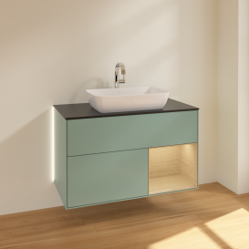 Тумба под раковину Villeroy & Boch Finion 100х50,1 см с подсветкой МДФ оливковый матовый лак/стекло черное матовое G782PCGM