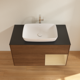 Тумба под раковину Villeroy & Boch Finion 100х50,1 см с подсветкой МДФ шпон грецкого ореха/стекло черное матовое G782PCGN