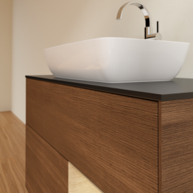 Тумба под раковину Villeroy & Boch Finion 100х50,1 см с подсветкой МДФ шпон грецкого ореха/стекло черное матовое G782PCGN