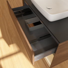 Тумба под раковину Villeroy & Boch Finion 100х50,1 см с подсветкой МДФ шпон грецкого ореха/стекло черное матовое G782PCGN