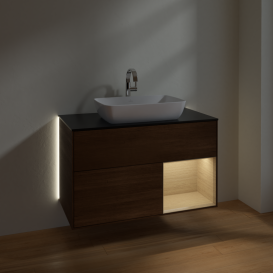 Тумба под раковину Villeroy & Boch Finion 100х50,1 см с подсветкой МДФ шпон грецкого ореха/стекло черное матовое G782PCGN