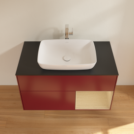 Тумба под раковину Villeroy & Boch Finion 100х50,1 см с подсветкой МДФ пион матовый лак/стекло черное матовое G782PCHB