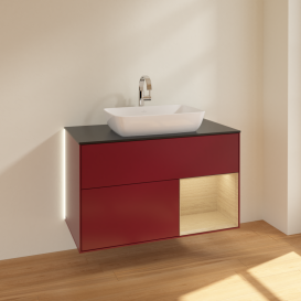 Тумба под раковину Villeroy & Boch Finion 100х50,1 см с подсветкой МДФ пион матовый лак/стекло черное матовое G782PCHB