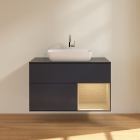 Тумба под раковину Villeroy & Boch Finion 100х50,1 см с подсветкой МДФ темно-синий матовый лак/стекло черное матовое G782PCHG