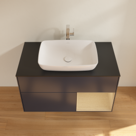 Тумба под раковину Villeroy & Boch Finion 100х50,1 см с подсветкой МДФ темно-синий матовый лак/стекло черное матовое G782PCHG