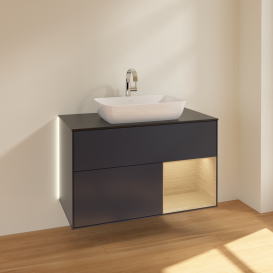 Тумба под раковину Villeroy & Boch Finion 100х50,1 см с подсветкой МДФ темно-синий матовый лак/стекло черное матовое G782PCHG