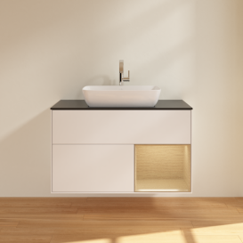 Тумба под раковину Villeroy & Boch Finion 100х50,1 см с подсветкой МДФ белый матовый лак/стекло черное матовое G782PCMT